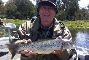 Jonathan with a wild brown trout from Penstock Lagoon Tasmania