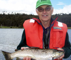David holding a trout caught on Four Springs Lake Tasmania